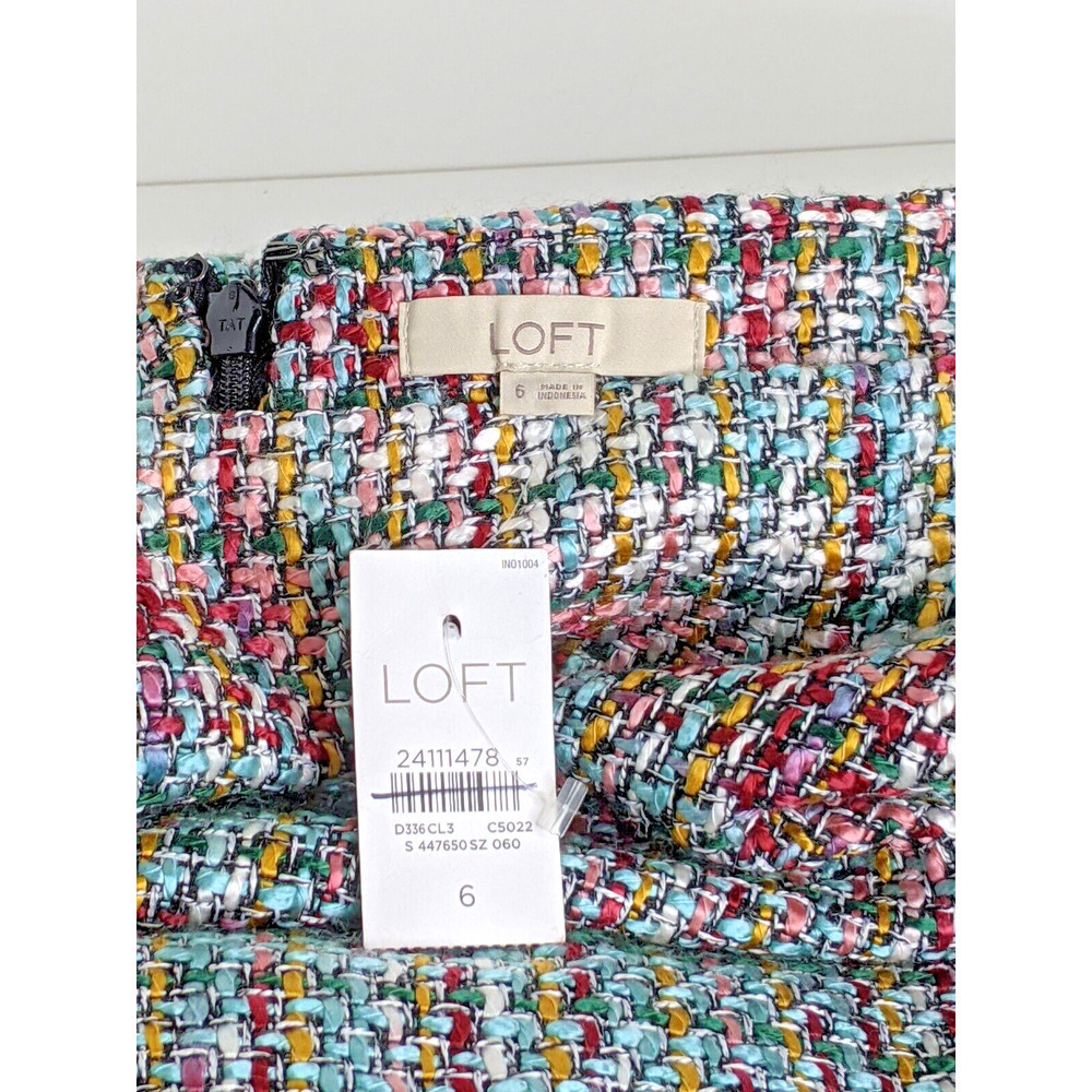 NEW Skirt LOFT Multicolor Tweed Lined Mini Back Zip Front Zip Pockets NEW - Picture 4 of 8